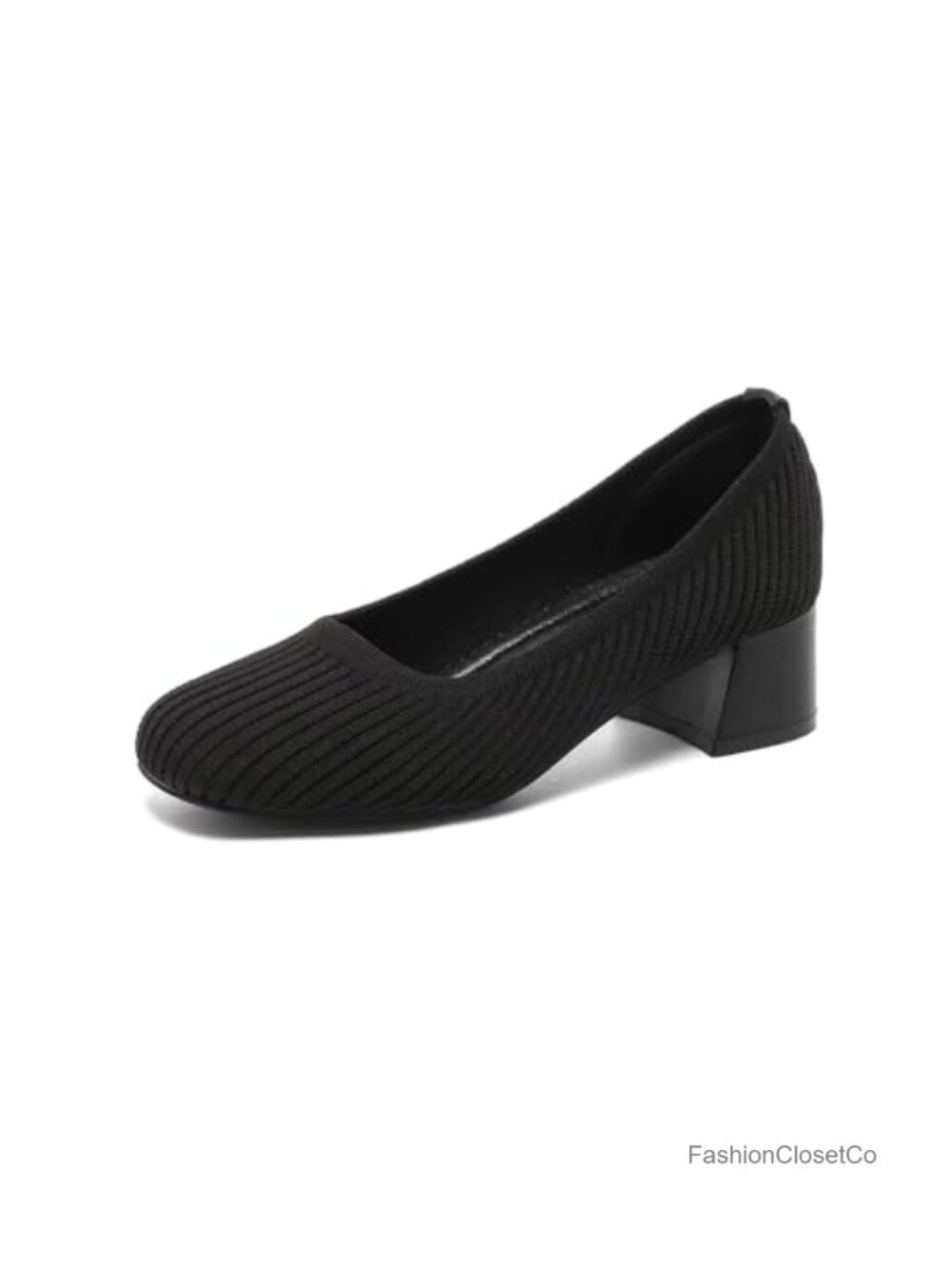 Womens Square Toe Knit Pumps Low Heel Dress Shoes Slip On Comfort Work Heels